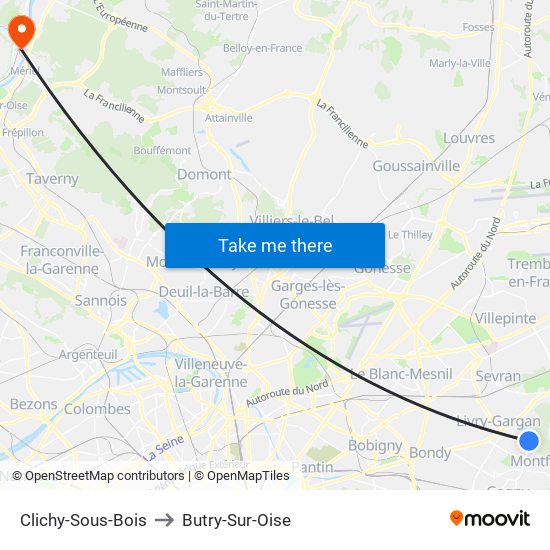 Clichy-Sous-Bois to Butry-Sur-Oise map