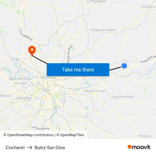 Cocherel to Butry-Sur-Oise map