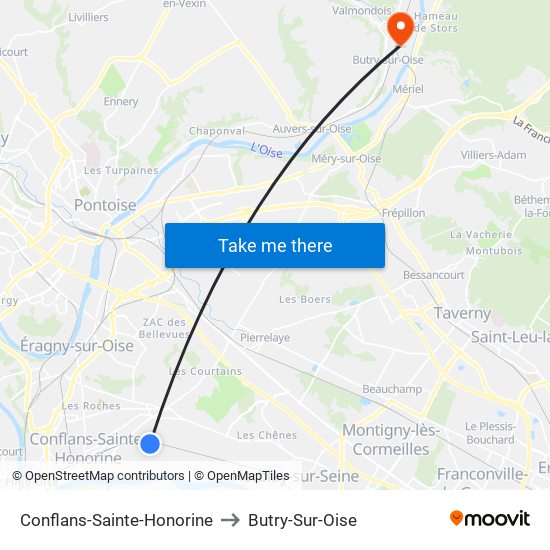 Conflans-Sainte-Honorine to Butry-Sur-Oise map