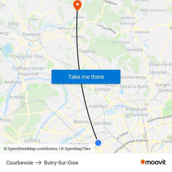 Courbevoie to Butry-Sur-Oise map