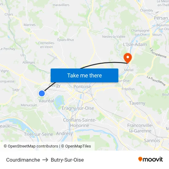 Courdimanche to Butry-Sur-Oise map