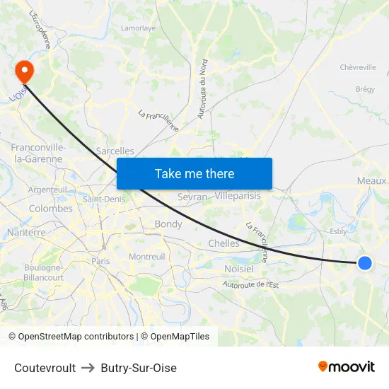 Coutevroult to Butry-Sur-Oise map