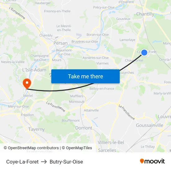 Coye-La-Foret to Butry-Sur-Oise map