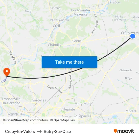 Crepy-En-Valois to Butry-Sur-Oise map