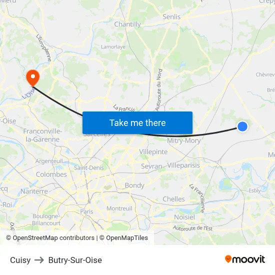 Cuisy to Butry-Sur-Oise map