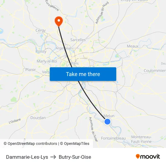 Dammarie-Les-Lys to Butry-Sur-Oise map