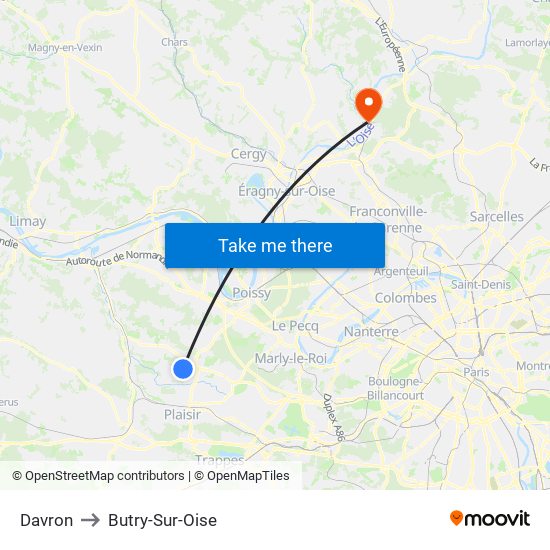 Davron to Butry-Sur-Oise map