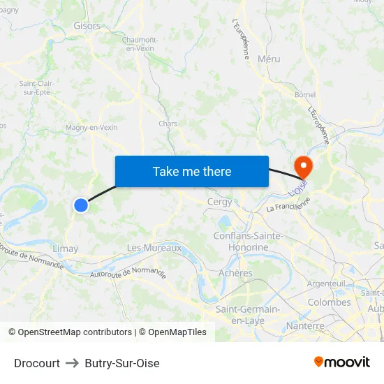 Drocourt to Butry-Sur-Oise map