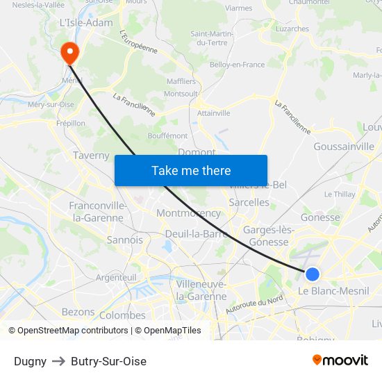 Dugny to Butry-Sur-Oise map