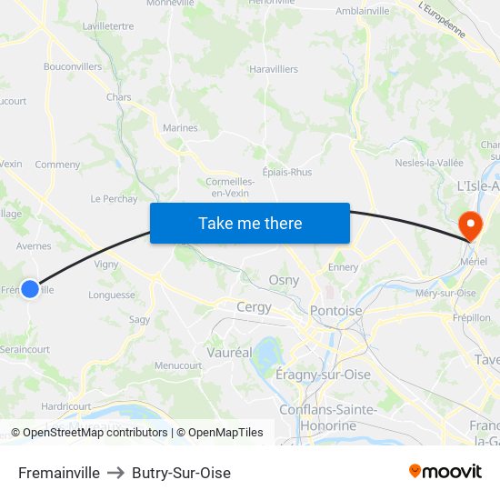 Fremainville to Butry-Sur-Oise map