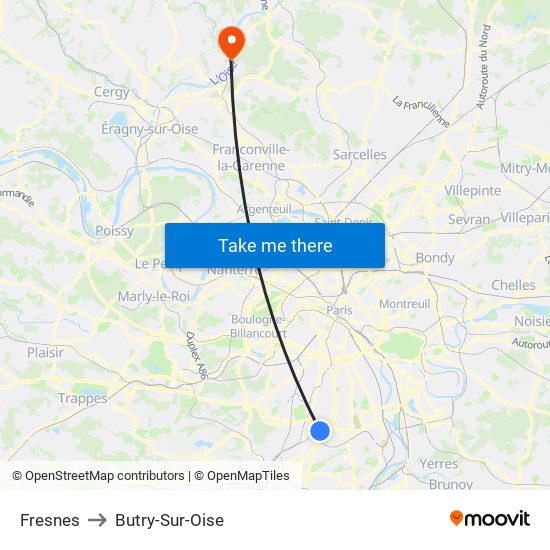 Fresnes to Butry-Sur-Oise map