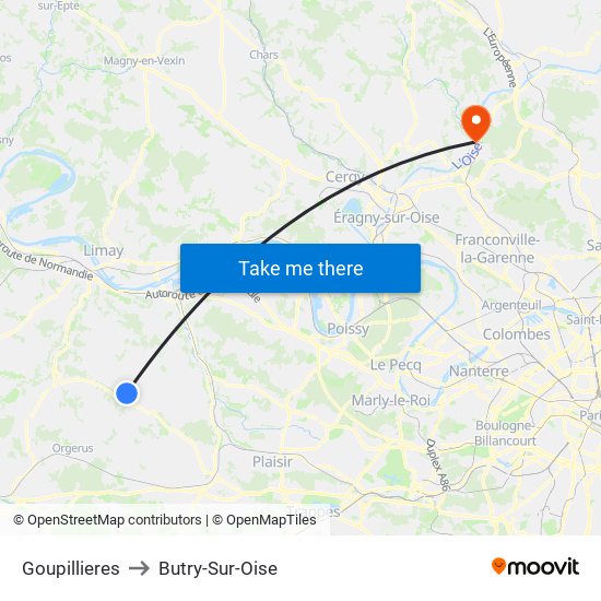 Goupillieres to Butry-Sur-Oise map