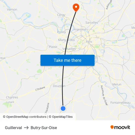 Guillerval to Butry-Sur-Oise map