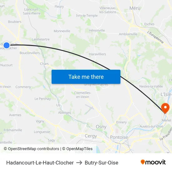 Hadancourt-Le-Haut-Clocher to Butry-Sur-Oise map