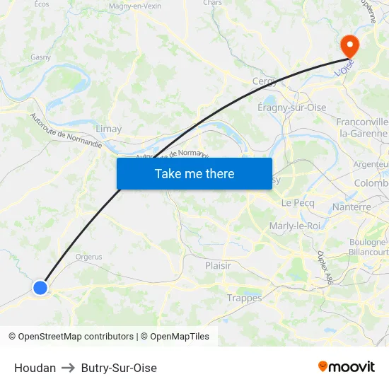 Houdan to Butry-Sur-Oise map