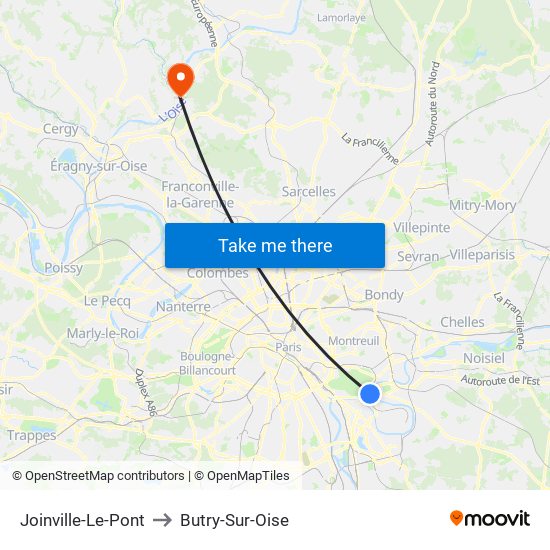 Joinville-Le-Pont to Butry-Sur-Oise map