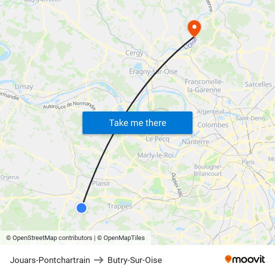 Jouars-Pontchartrain to Butry-Sur-Oise map