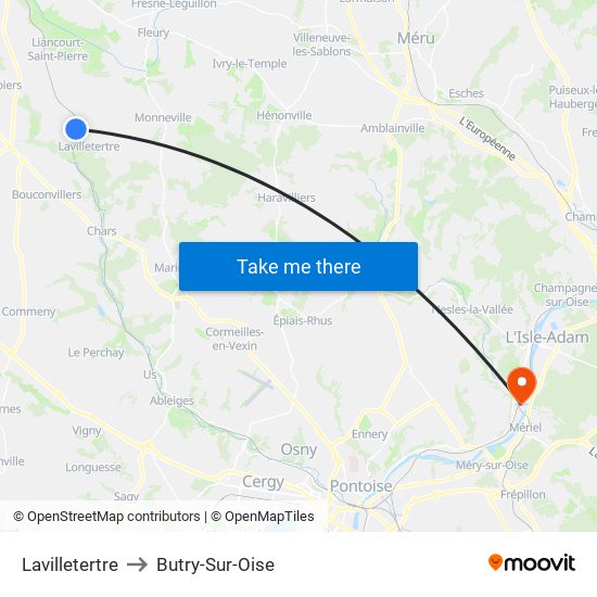 Lavilletertre to Butry-Sur-Oise map