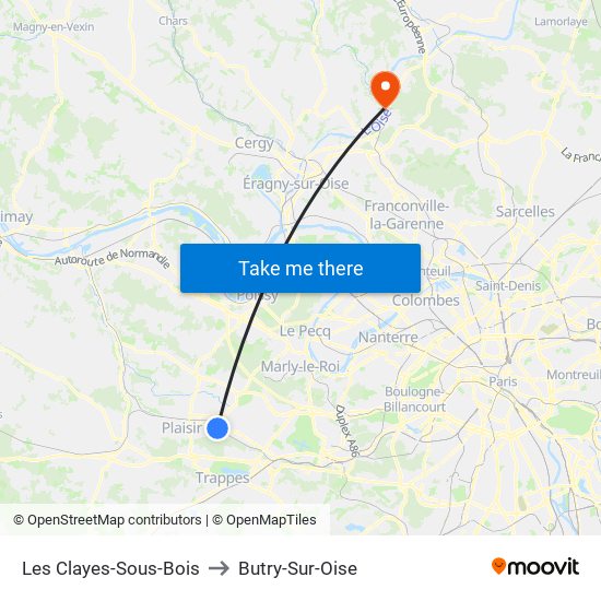 Les Clayes-Sous-Bois to Butry-Sur-Oise map