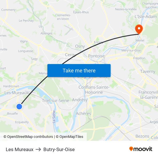 Les Mureaux to Butry-Sur-Oise map