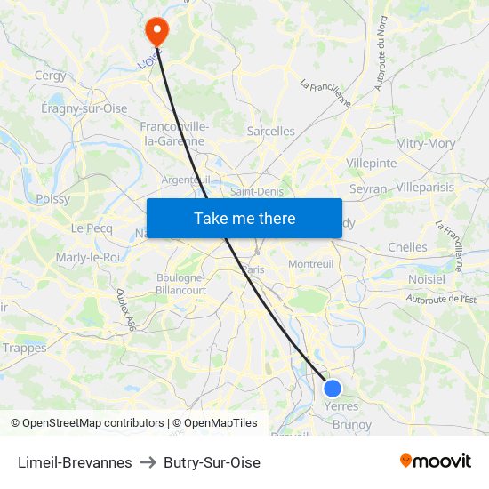 Limeil-Brevannes to Butry-Sur-Oise map