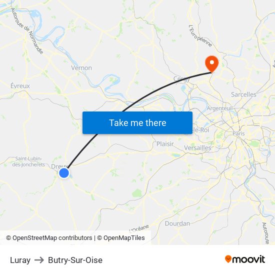 Luray to Butry-Sur-Oise map