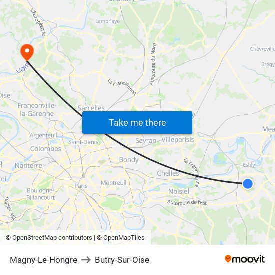 Magny-Le-Hongre to Butry-Sur-Oise map