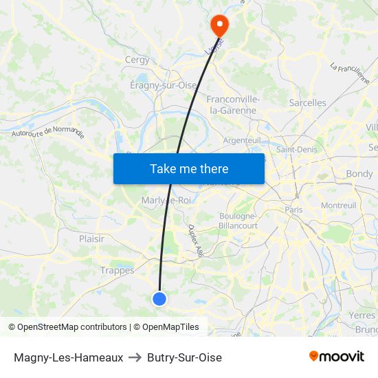 Magny-Les-Hameaux to Butry-Sur-Oise map