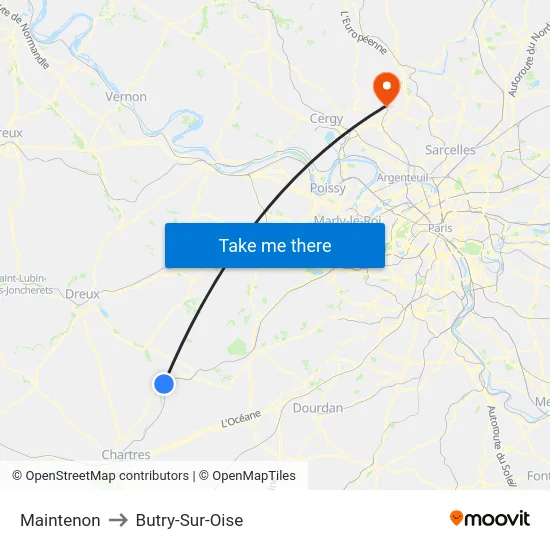 Maintenon to Butry-Sur-Oise map