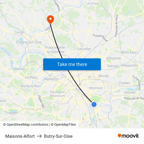 Maisons-Alfort to Butry-Sur-Oise map