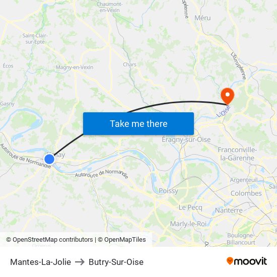 Mantes-La-Jolie to Butry-Sur-Oise map