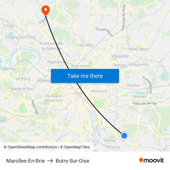 Marolles-En-Brie to Butry-Sur-Oise map
