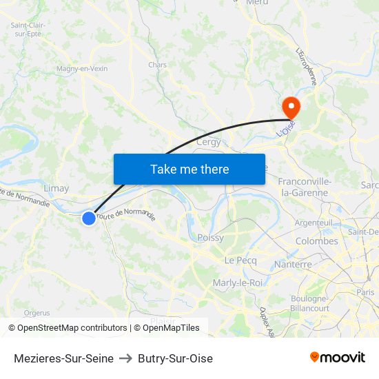 Mezieres-Sur-Seine to Butry-Sur-Oise map