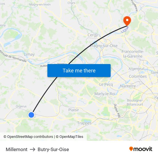 Millemont to Butry-Sur-Oise map