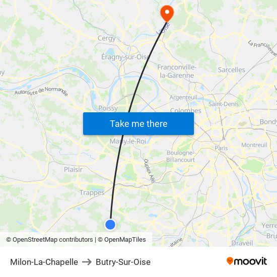 Milon-La-Chapelle to Butry-Sur-Oise map