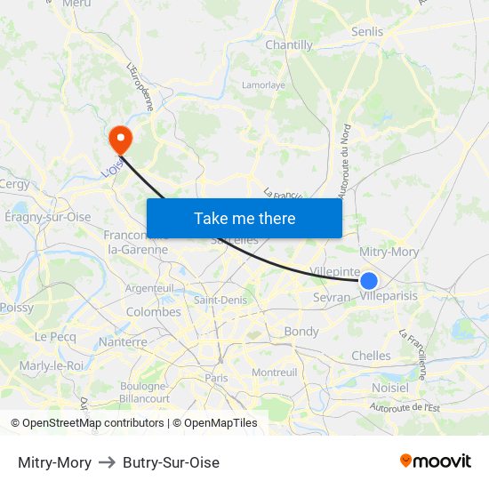 Mitry-Mory to Butry-Sur-Oise map