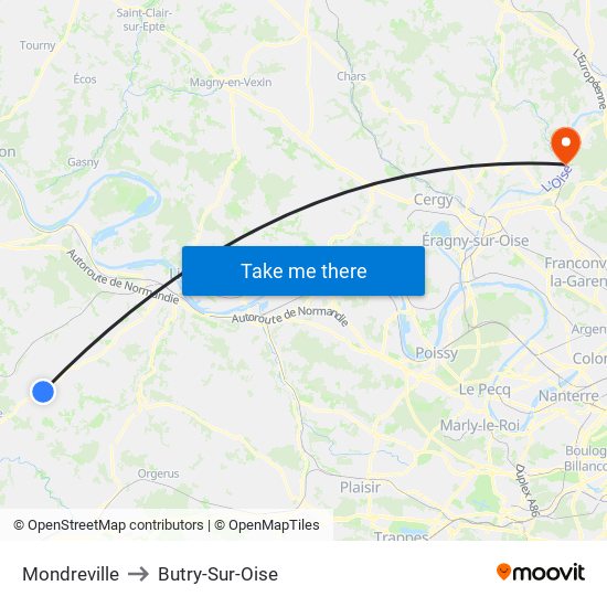 Mondreville to Butry-Sur-Oise map