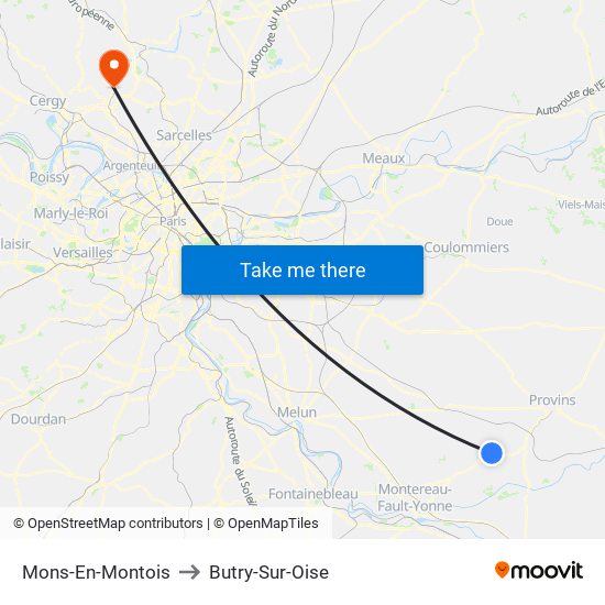 Mons-En-Montois to Butry-Sur-Oise map
