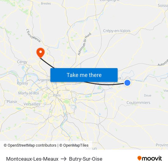 Montceaux-Les-Meaux to Butry-Sur-Oise map