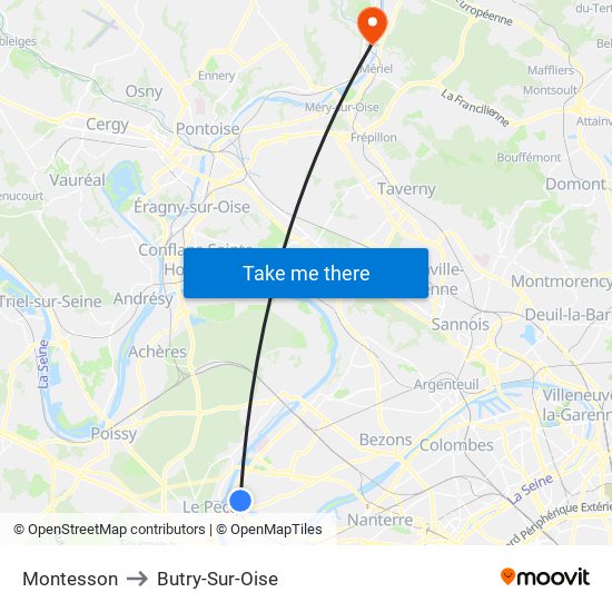 Montesson to Butry-Sur-Oise map