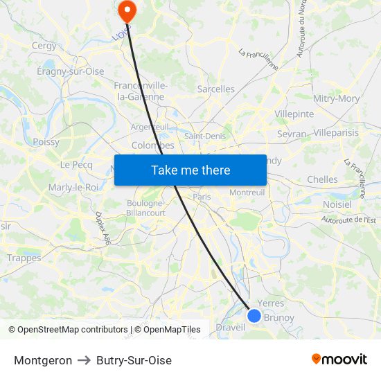 Montgeron to Butry-Sur-Oise map