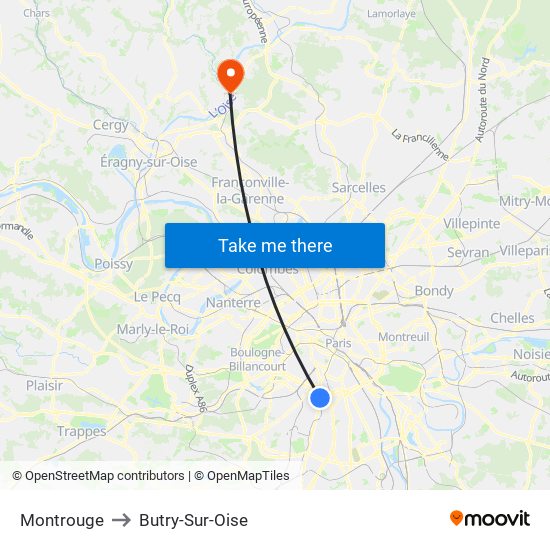 Montrouge to Butry-Sur-Oise map