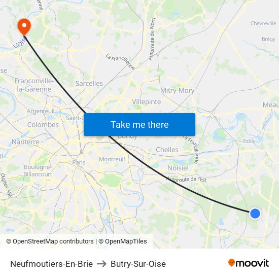 Neufmoutiers-En-Brie to Butry-Sur-Oise map