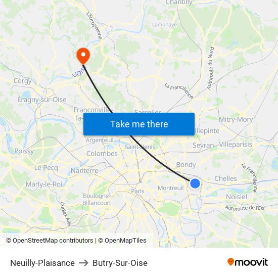 Neuilly-Plaisance to Butry-Sur-Oise map