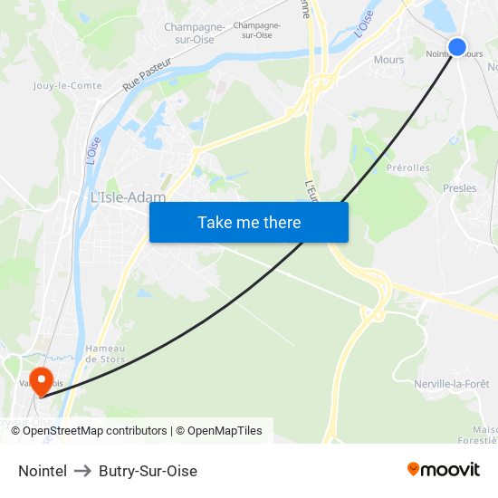 Nointel to Butry-Sur-Oise map