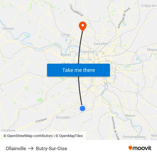 Ollainville to Butry-Sur-Oise map