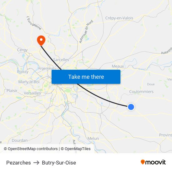 Pezarches to Butry-Sur-Oise map