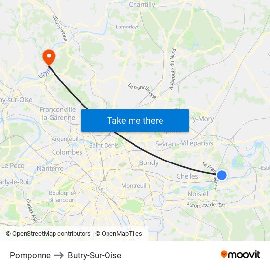 Pomponne to Butry-Sur-Oise map