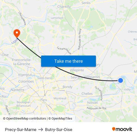 Precy-Sur-Marne to Butry-Sur-Oise map