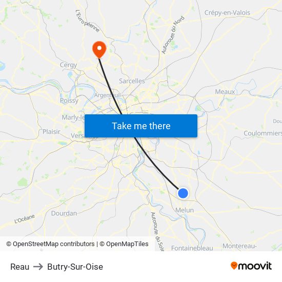 Reau to Butry-Sur-Oise map